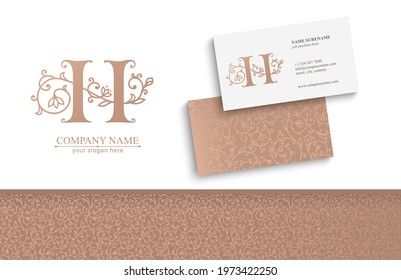 Letter H logo template. Monnogram, delicate floral design. Personal logo. Vector design.