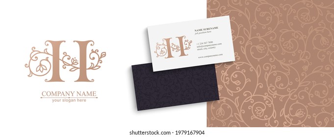 Letter H logo template. Monnogram, delicate floral design. Personal logo. Vector design.