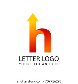 letter H logo template orange round ribbon with arrow head