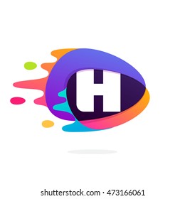 Letter H logo in triangle intersection icon with fast speed lines. Multicolor vector for application, presentation, web page, business card or posters.
