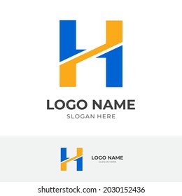 letter H logo vector with flat blue and yellow color style