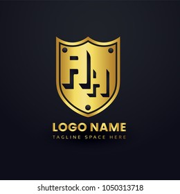 Letter A and Letter H Logo Vector with Gold Emblem Shield Design.