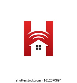 letter h logo vector with home wifi template