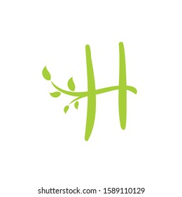 Letter H Logo Vector With ornament Leaf 001