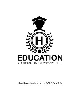 Letter H Logo With Vector People Use Academic Gown or Hat Icon
