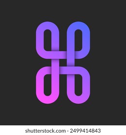 Letter h logo vibrant gradient intertwined ribbons, modern abstract geometric lines pattern, purple and blue gradient color scheme.