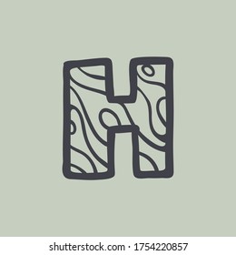 Letter H logo with waves line pattern. Perfect font for water or desert design, landscape print, travel card and ecology concepts, etc.