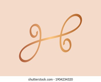 Letter H logo.Decorative creative typographic icon isolated on light background.Calligraphy symbol icon for beauty, spa, cosmetics, elegant, luxury brand.Alphabet initial.Shiny metallic gold color.