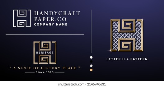 Letter H logotype and ancient pattern of Heritage symbol, applicable for branding and advertising symbolist, label product, hotel and palace logos, logogram antique model, patterned ornamental signs