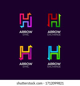 Letter H logotype with Arrows two directions concept, Financial Investment and Exchange logo, Reload Refresh Sync Symbol for your Business Company and Corporate identity Vector illustration