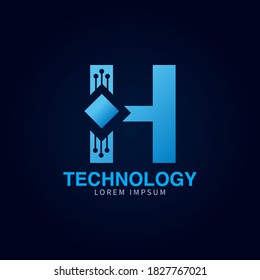 Letter H logotype blue color,Technology and digital abstract dot connection vector initial logo template
