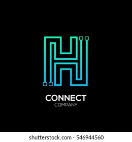 Letter H logotype blue and green color,Technology and digital abstract dot connection vector logo