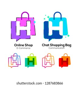 Letter H logotype Colorful on Shopping Bag and Chat Bubble logo, Online shop sign, Fashion Store icon, Marketing and E-commerce , Social Networking and Communication Digital concept for your Business