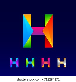 Letter H logotype design set made of 3d, Origami, Geometric and Polygon with Glossy colorful and gradient, Rainbow Vibrant Colors for your Corporate identity vector design template