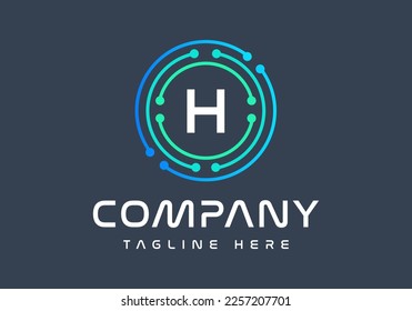 Letter H logotype green and blue colors, Technology, and digital abstract dot connection logo vector.