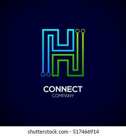 Letter H logotype green and blue color,Technology and digital abstract dot connection vector logo