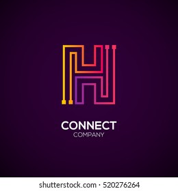 Letter H logotype Purple and Orange color,Technology and digital abstract dot connection vector logo