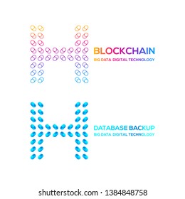 Letter H Logotype with Round Circle Dot and Cylinder shape Database backup logo, Technology Digital concept, FinTech Blockchain and Cryptocurrency Symbols, Server Big Data Processing and Network Signs