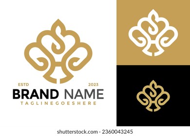 Letter H Lotus Flower logo design vector symbol icon illustration