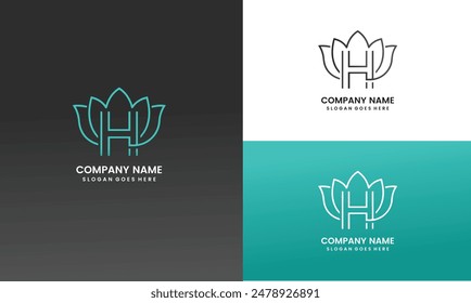 Letter H Lotus Flower Logo Design Template Premium Vector EPS10