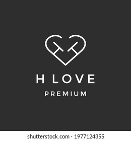 Letter h love logo vector design on black background