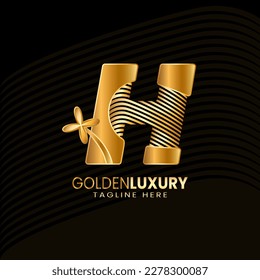 Letter H Luxury Decorative Alphabetic. Golden Flower Luxury Logo Pro Vector.