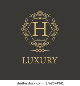Letter H luxury logo. Premium elegant initial letter design template for restaurant, hotel, boutique, cafe, Hotel, Heraldic, Jewelry, Fashion and other business
