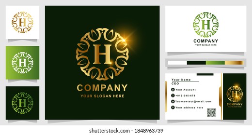 Letter H luxury ornament golden logo template with business card design.