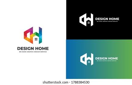 plantilla de logotipo de diseño de casa de letra h m 