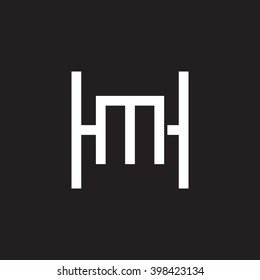letter H and M monogram square shape logo white black background