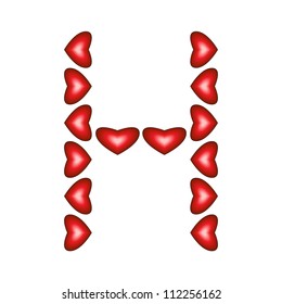 Letter H made of hearts on white background