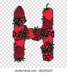 Letter H made from red berries, sketch for your design.. Vector illustration