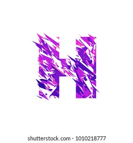 Letter H is made in the ultraviolet color with effect destroyed shape or splinters.