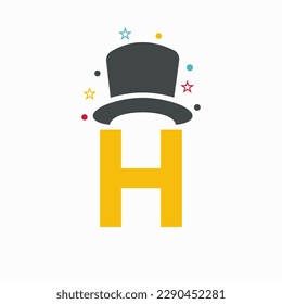 Letter H Magic Hat Logo Design. Magician Symbol Vector Template