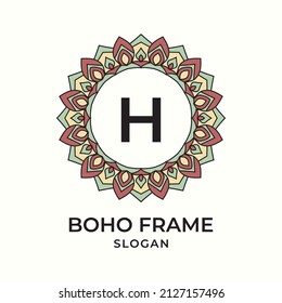 letter H mandala boho frame vintage design element