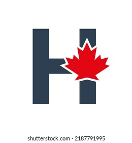 Letter H Maple Leaf Logo Template Symbol Of Canada. Minimal Canadian Logo Business And Company Identity