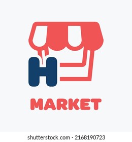 Letter H and market logo in modern style. With a white background