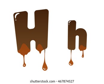 Letter H with melted chocolate theme on white background