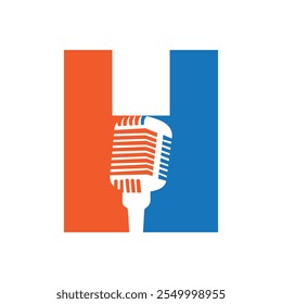 Letter H Microphone Logo Concept For Music Symbol Vector Sign