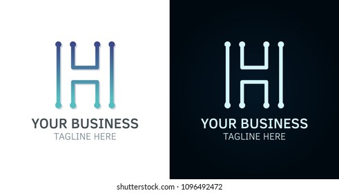 Letter H minimal logo icon design. Vector template graphic elements. Technology, digital interfaces, hardware and engineering concepts. Graphic made of circuits