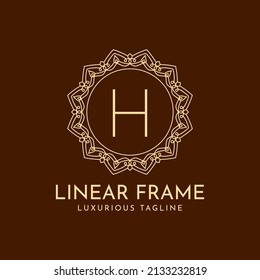 letter H minimalist circle frame linear luxury decoration vector logo design