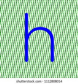 letter h minuscule bright blue color, intense on green texture with woven look in editable vector