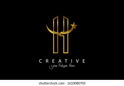 Letter H Modern Design Logo Concept. Creative Icon Logo with Rising Star Vector Illustration.