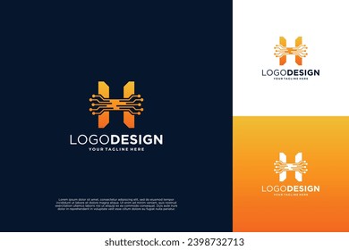 Letter H modern digital dot connection logo design inspiration