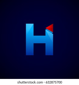 Letter H with Modern glossy and Triangle logo, Arrow and forward, Vector abstract origami, Digital, Technology, Media logotype