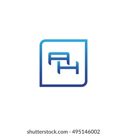 The letter A and H Monogram With Frame Square. Logo Design Template Blue