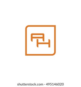 The letter A and H Monogram With Frame Square. Logo Design Template Orange