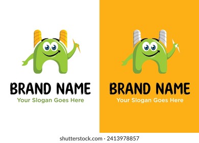 letter H monster mascot illustration vector logo design