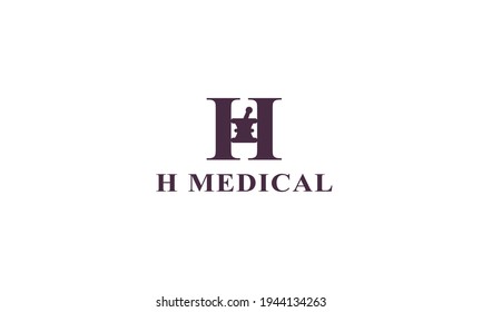Letter H mortar pestle bowl medical logo vector illustration