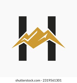 Letter H Mount Logo. Mountain Nature Landscape Logo Combine With Hill Icon and Template